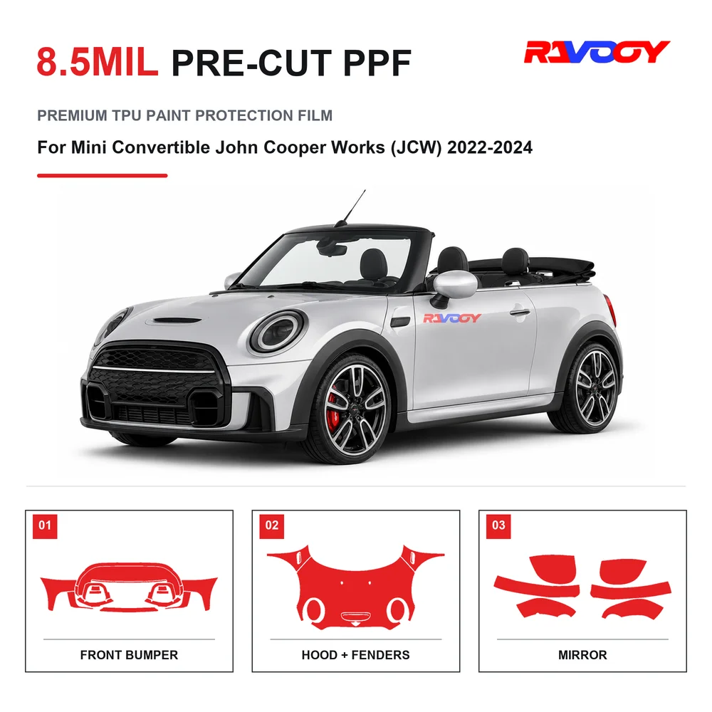 Precut PPF For Mini Convertible John Cooper Works (JCW) 2022-2024 8.5mil TPU Clear Paint Protection Film Self Healing UV