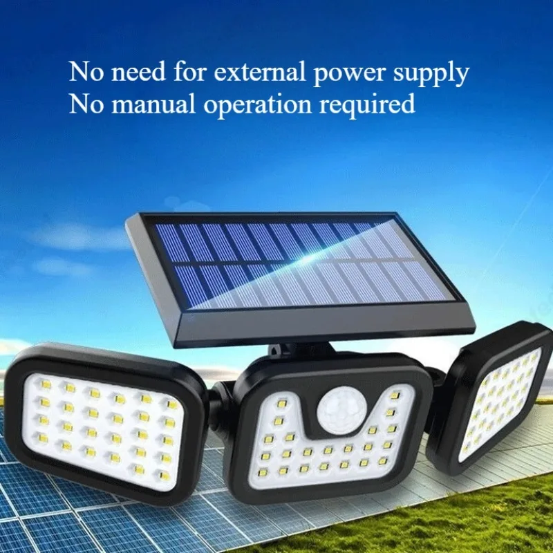 LED Solar Licht Faltbare 74LED Drei Scheinwerfer Außen Motion Sensor Outdoor Hof Garage Gang Beleuchtung Leuchte