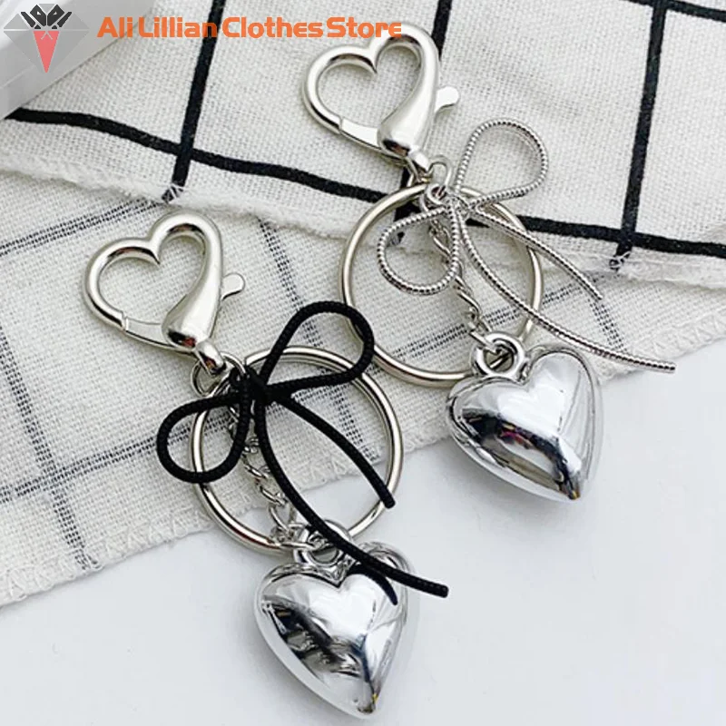 Y2k Bowknot Big Heart Keychain Bow Key Ring For Women Girls Friendship Gift Car Handbag Decoration