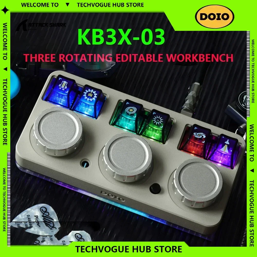 DOIO KB3X-03 Aluminum Alloy Frame OLED Display Mechanical Keyboard Designer Customized Mini Keypad Desktop Office Gamer Gifts