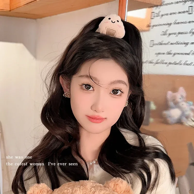 1pc Cartoon Cheese Toast Bread Head Rope Cute Horsetail Hair Loop Ball Hair Decor Soft High Elastic Hair Rope Daily Decor