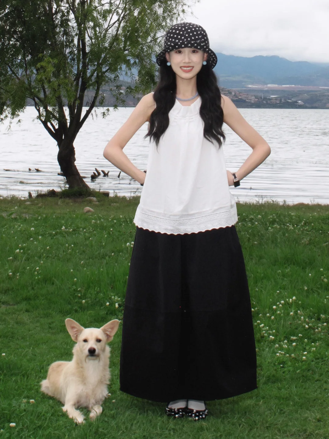 Dark Series Black Bloomer Skirt High Waist Japanese Style A-Line Midi Skirt Design Sensation Small Audience Loose Waist Drapi...