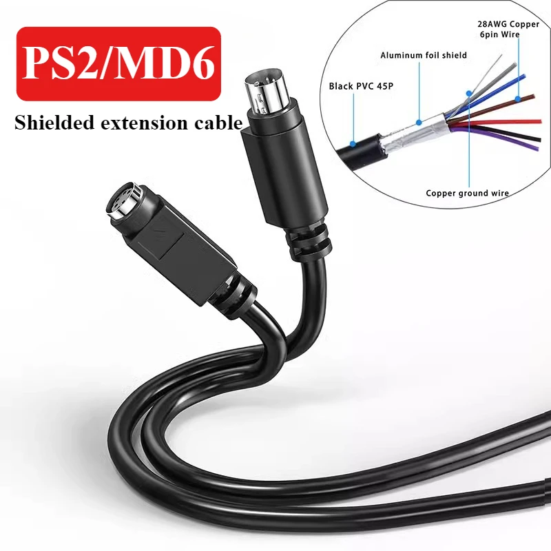 Pure Copper PS/2 Keyboard To Round Head MD 6-pin Extension Cable Male to Male to Female Keyboard And Mouse Transmission Line