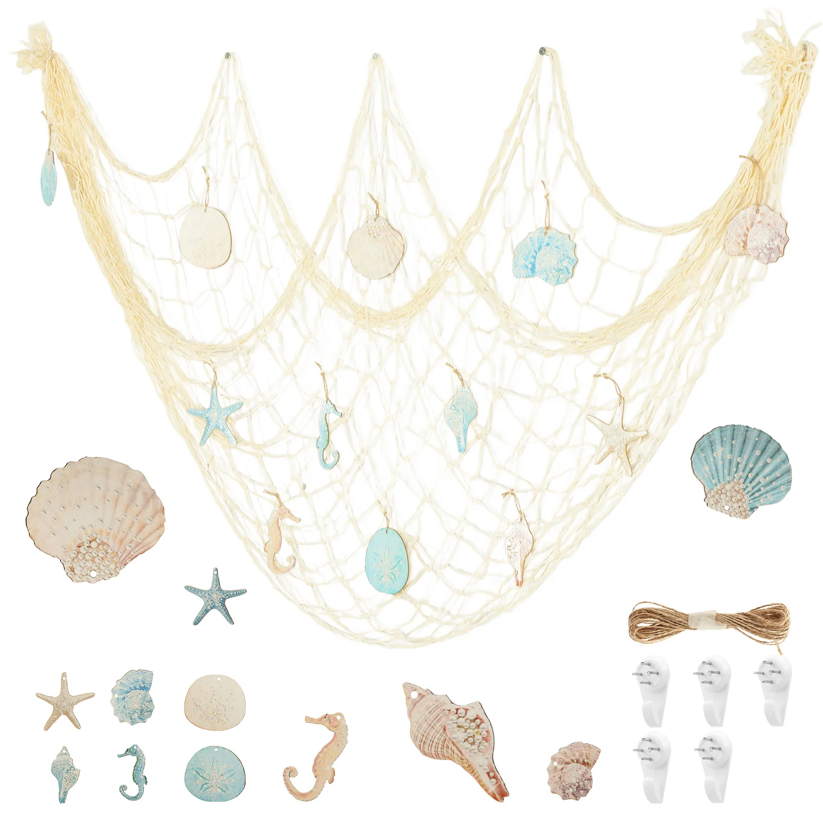 Natural Fishing Net Decoration with Seashell Beach Theme Decoration Party Family Bedroom Wall Mounted Fishing Net Decoration