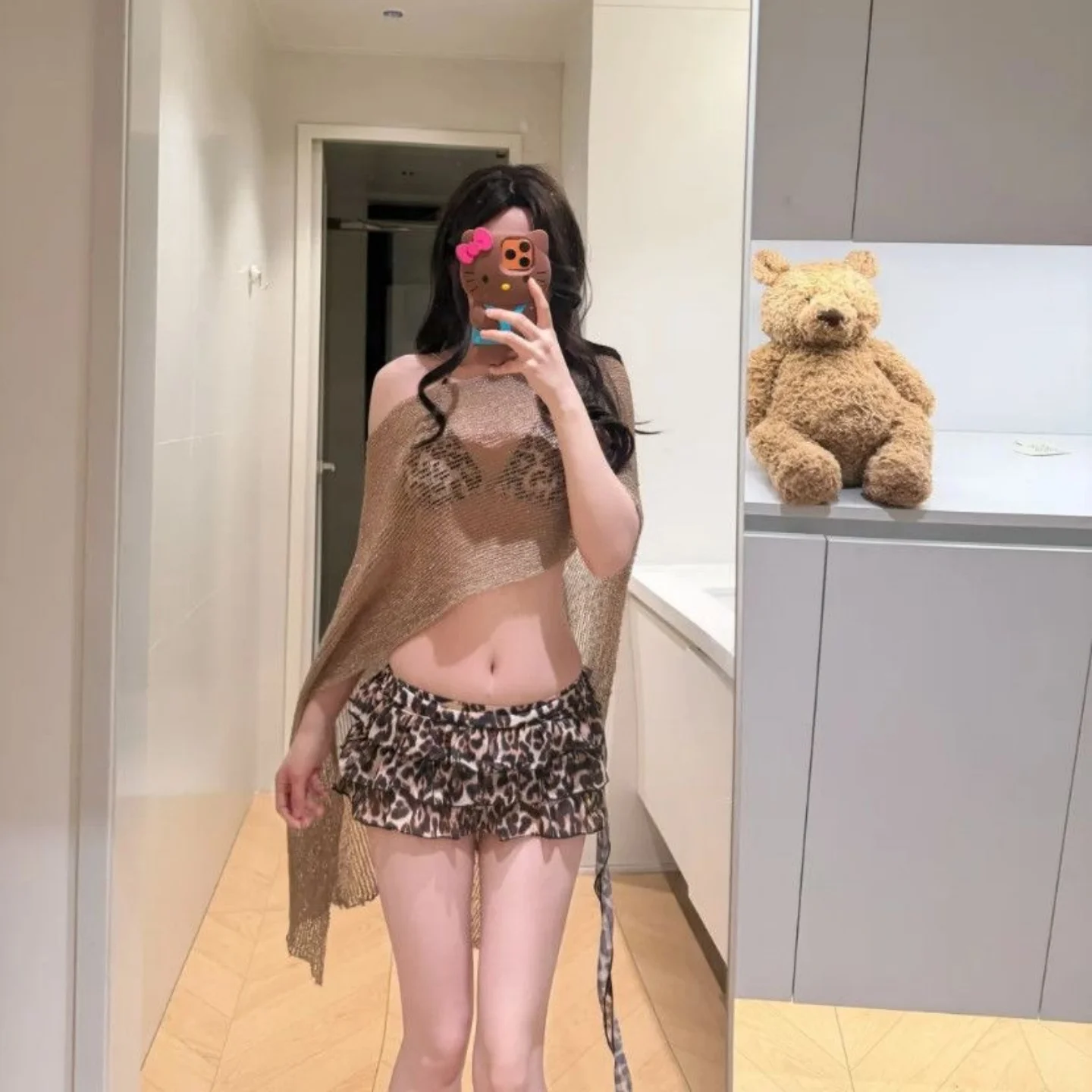 

Bikini Set Beach Thermal Pure Desire Leopard Print Sexy Vacation Cover up Shoulder Strap Women's Swimsuit with Chest Pad