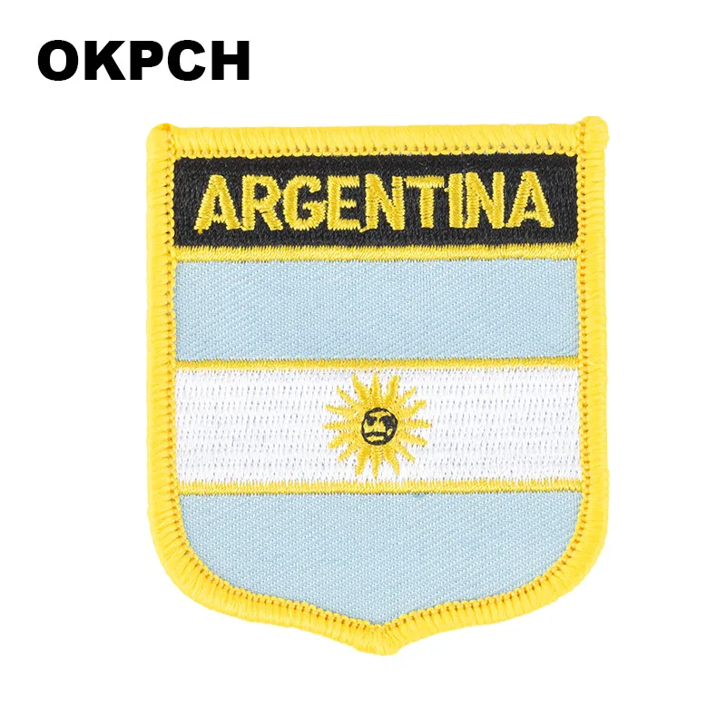 Argentina  Flag Shield Shape Iron on Embroidery Patches Saw on Transfer Patches Sewing Applications for Clothes Back Pac