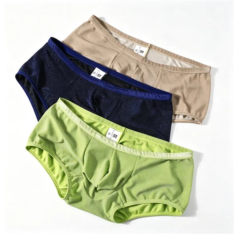 Men's Ice Silk Briefs Low Rise Underwear with U-Convex Pouch And Hanging Crotch Thin Breathable Mesh Sexy Male Panties