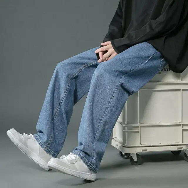 2024 Koreańska moda Męskie proste dżinsy z szerokimi nogawkami Klasyczne męskie luźne spodnie jeansowe z wysoką talią Luźne spodnie jeansowe Cargo