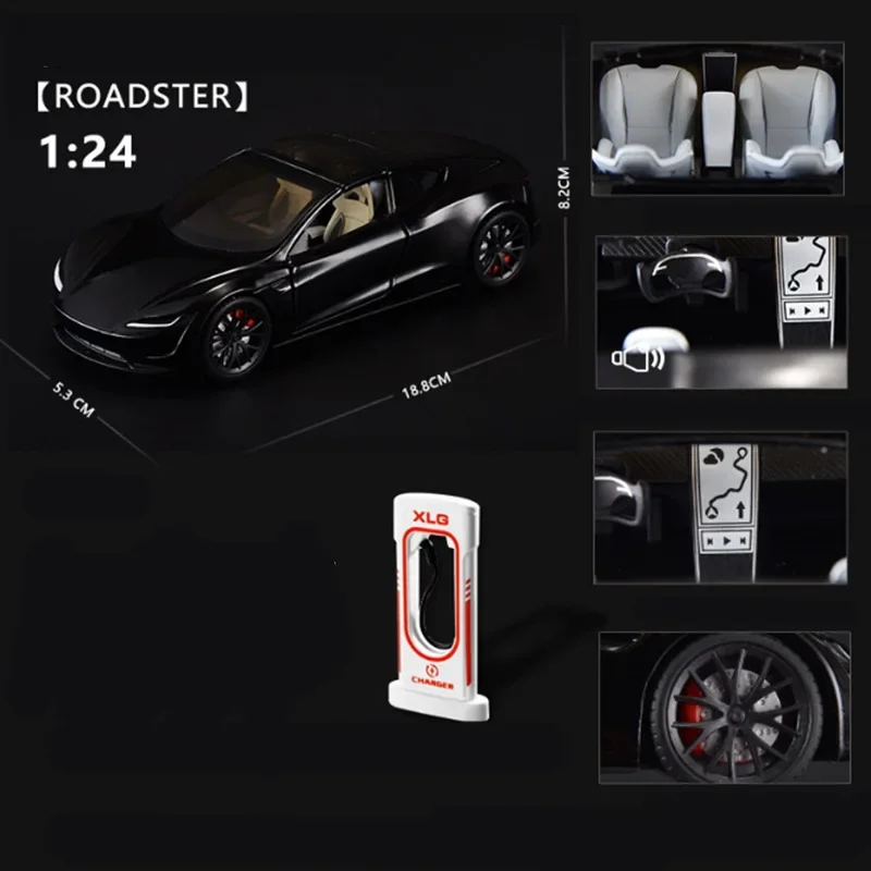 

1:24 Tesla Roadster Alloy Sports Car Model Diecasts Metal Vehicles Car Model Simulation Sound and Light Collection Kids Toy Gift