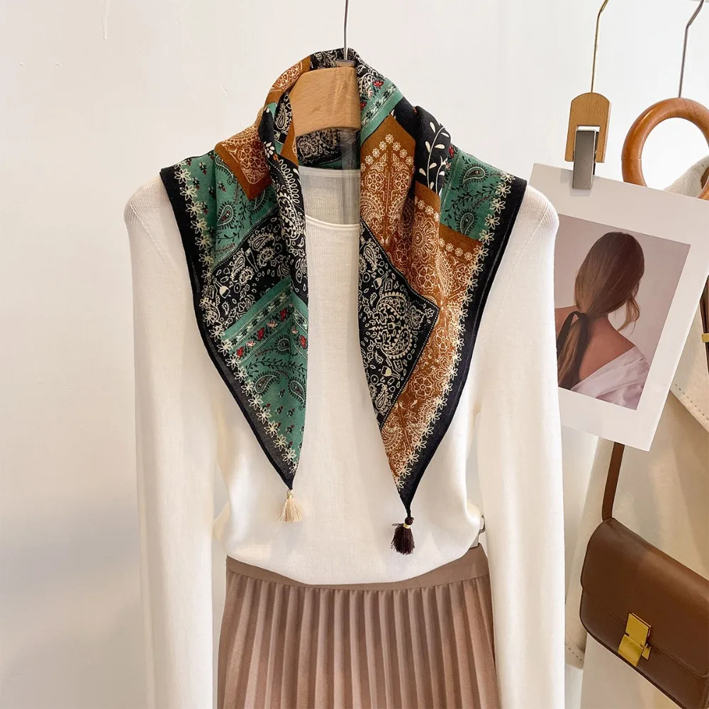 Tassel Scarf Women Square Cotton Feeling  Shawls Wraps Foulard Female Soft Neck Scarves Bandana Small Pashmina Stoles