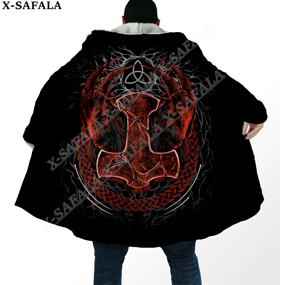 Symbol Viking Tattoo Raven Odin Overcoat Coat 3D Print Thick Warm Hooded Cloak  Men Windproof Fleece Unisex Casual-21