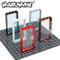 Moc Brick Parts 60596 Door Frame & 60616 Glass 1x4x6 With Handle Build Blocks Idea Street View DIY House Architecture 10 Set
