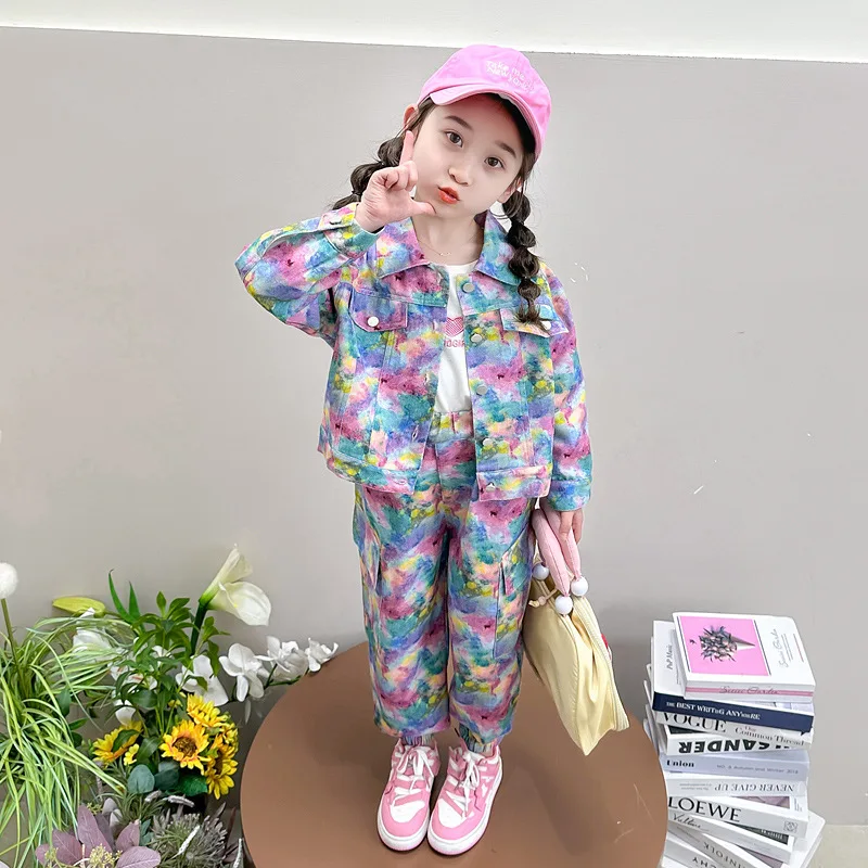 Girls' Tie-Dye Outfit Autumn Style Baby Girl Jacket Spring Autumn Fashionable Two-Piece Set Trendy