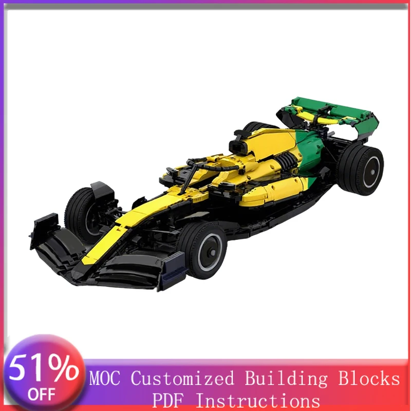 3238 Peças Carro Esportivo Amarelo e Verde de Assento Único com Quatro Rodas MOC Personalizável Modelo de Blocos de Montar DIY Brinquedo de Festival para Meninos Presente