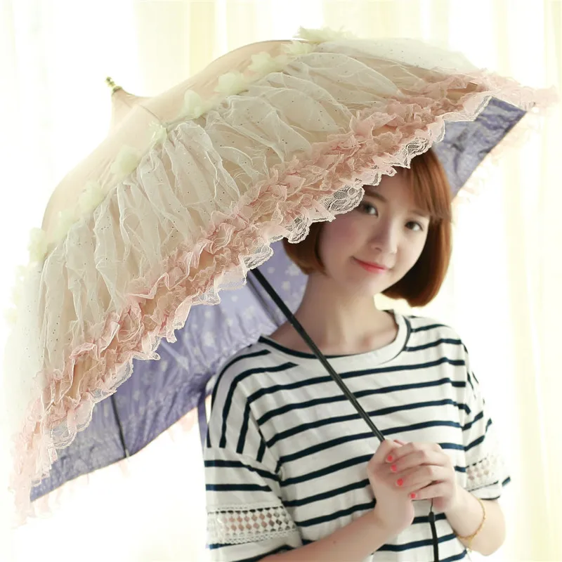 

Lace Umbrella Arched Court Parasol Summer Princess Pagoda Skirt Umbrella Triple Fold Umbrella Female