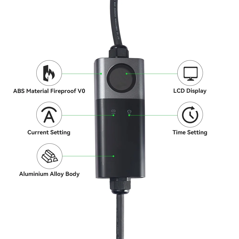 Customized 7kw 32A portable ev charging gbt ev portable car charger type 2  control adjustable current portable ac ev charger