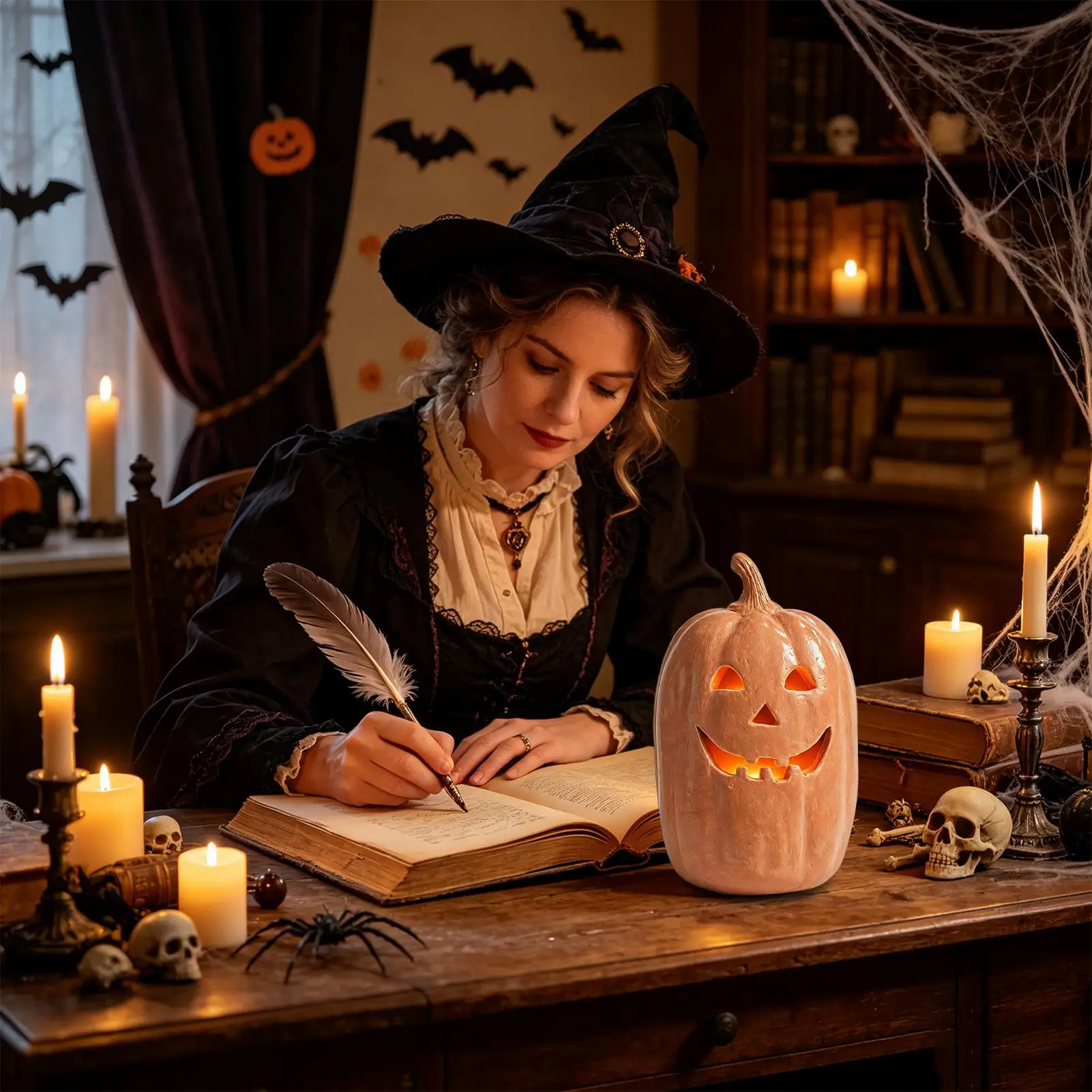 Spooky Pumpkin Lanterns Pumpkin Handmade Resin Lantern Centerpiece Halloween Home Decor For Indoor Tabletop Centerpiece