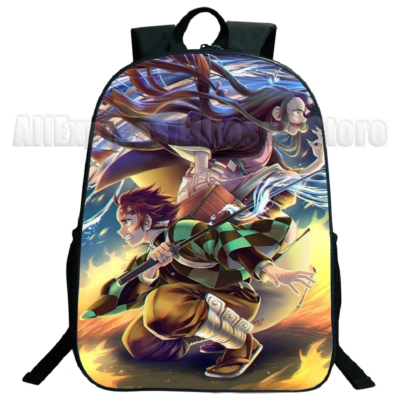 Sac à dos Anime Demon Slayer 16 pouces, cartables Kimetsu No Yaiba pour garçons et filles, sac à dos Kimono Nezuko pour enfants