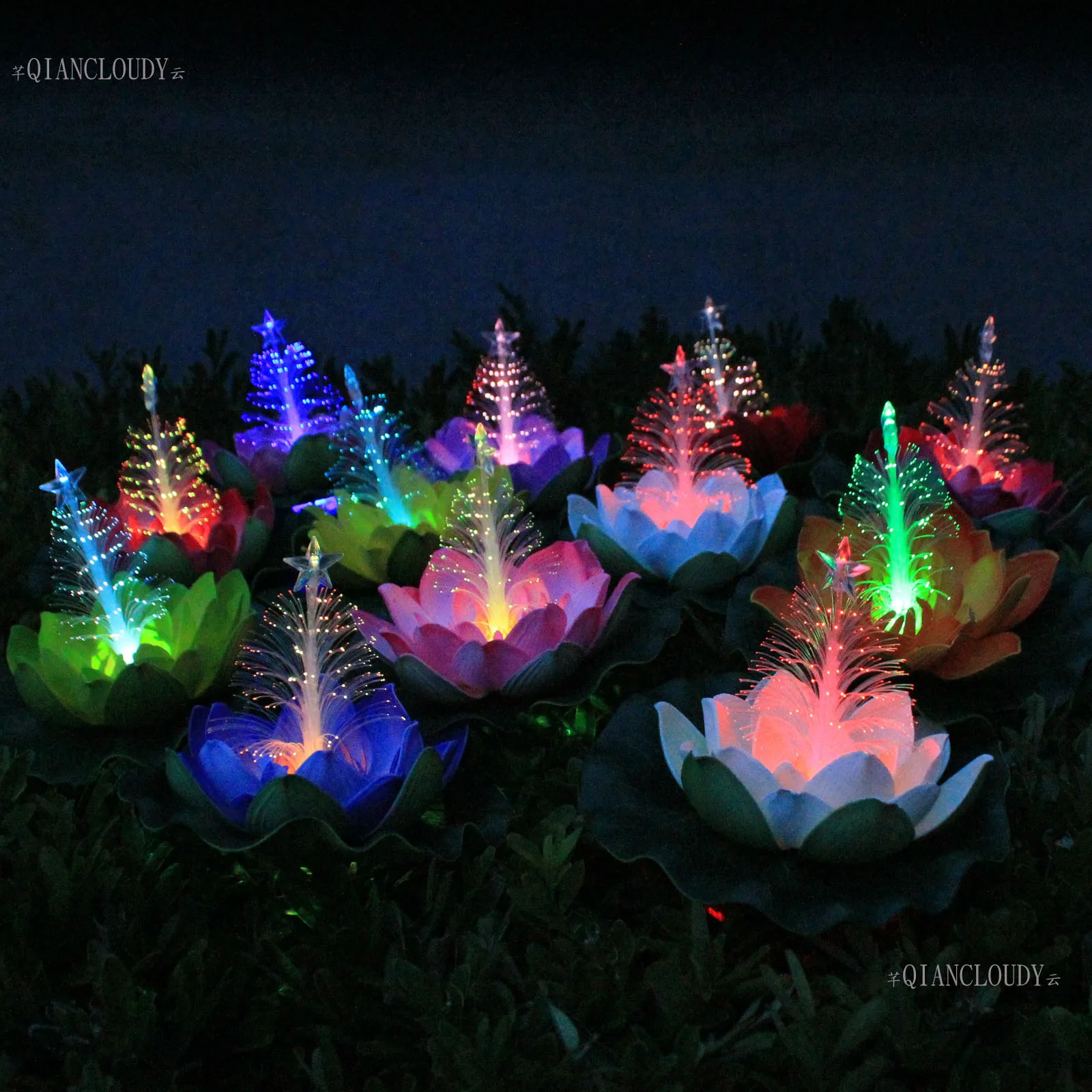 Qiancloudy Wedding Christmas Tree Led Optic Fibre Foam Lilies Lotus Artificial Flowers Home Decor Night Light D50 New Arrival