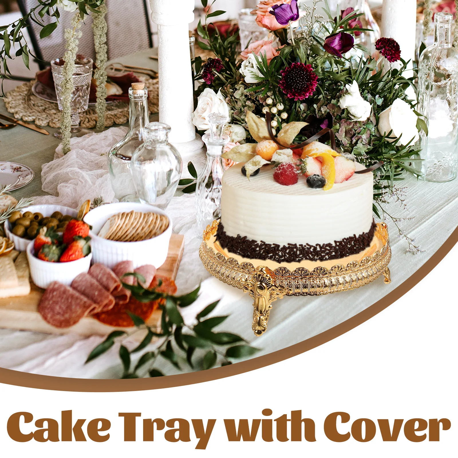 

1 set 8 Inch Iron Cake Tray Lid Dessert Plate High Stand Snack Display Platter for Party Banquet Home Use Premium Sturdy