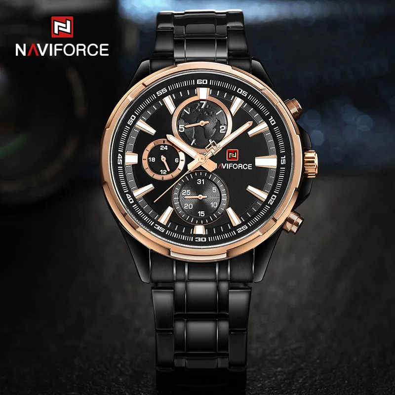 NAVIFORCE Top Luxury Fashion Watches for Men Stainless Steel Waterproof Business Wristwatch Quartz Man's Clock Relogio Masculino