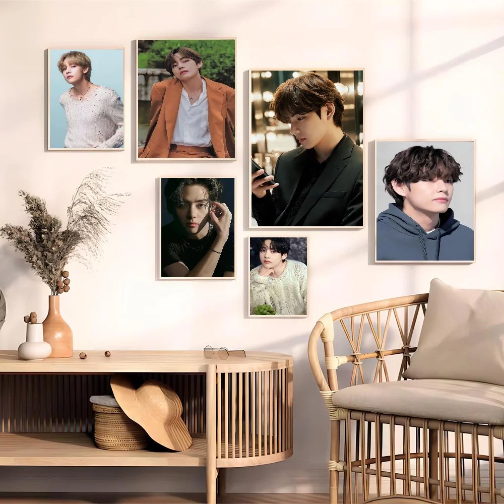 Singer Kpop Kim Tae Hyung V Vintage Posters Sticky Vintage Room Home Bar Cafe Decor Kawaii Room Decor