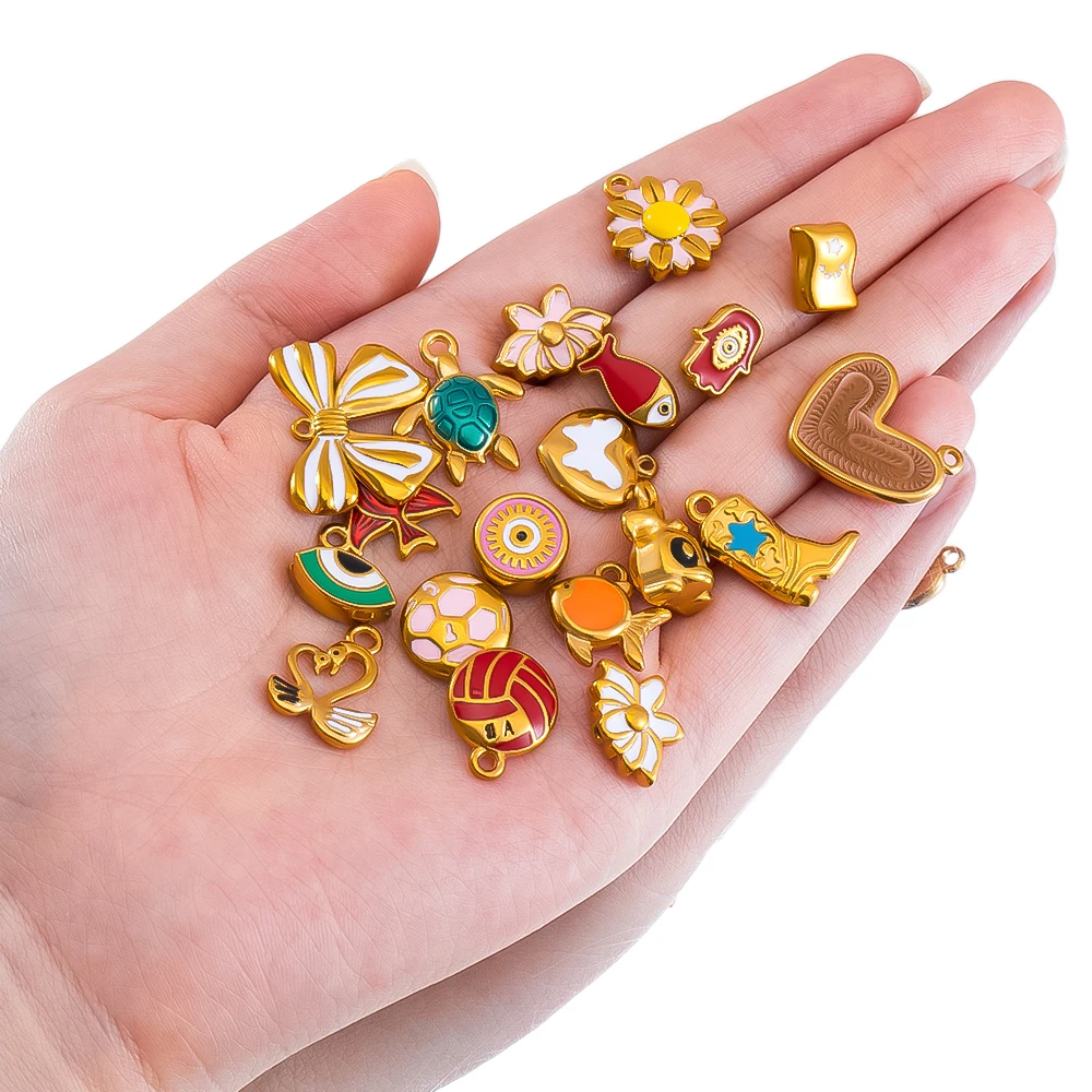 2pcs Stainless Steel Enamel Flower Charm Plant Sunflower Rose Daisy Necklace Bracelet Pendant Component DIY Craft Jewelry Making