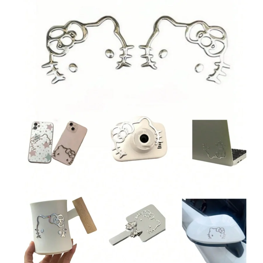 2/10 peças Adesivo 3D de PVC da Hello Kitty, Brilhante e Lustroso, Autoadesivo para Carro, Celular, Laptop - Uso Único