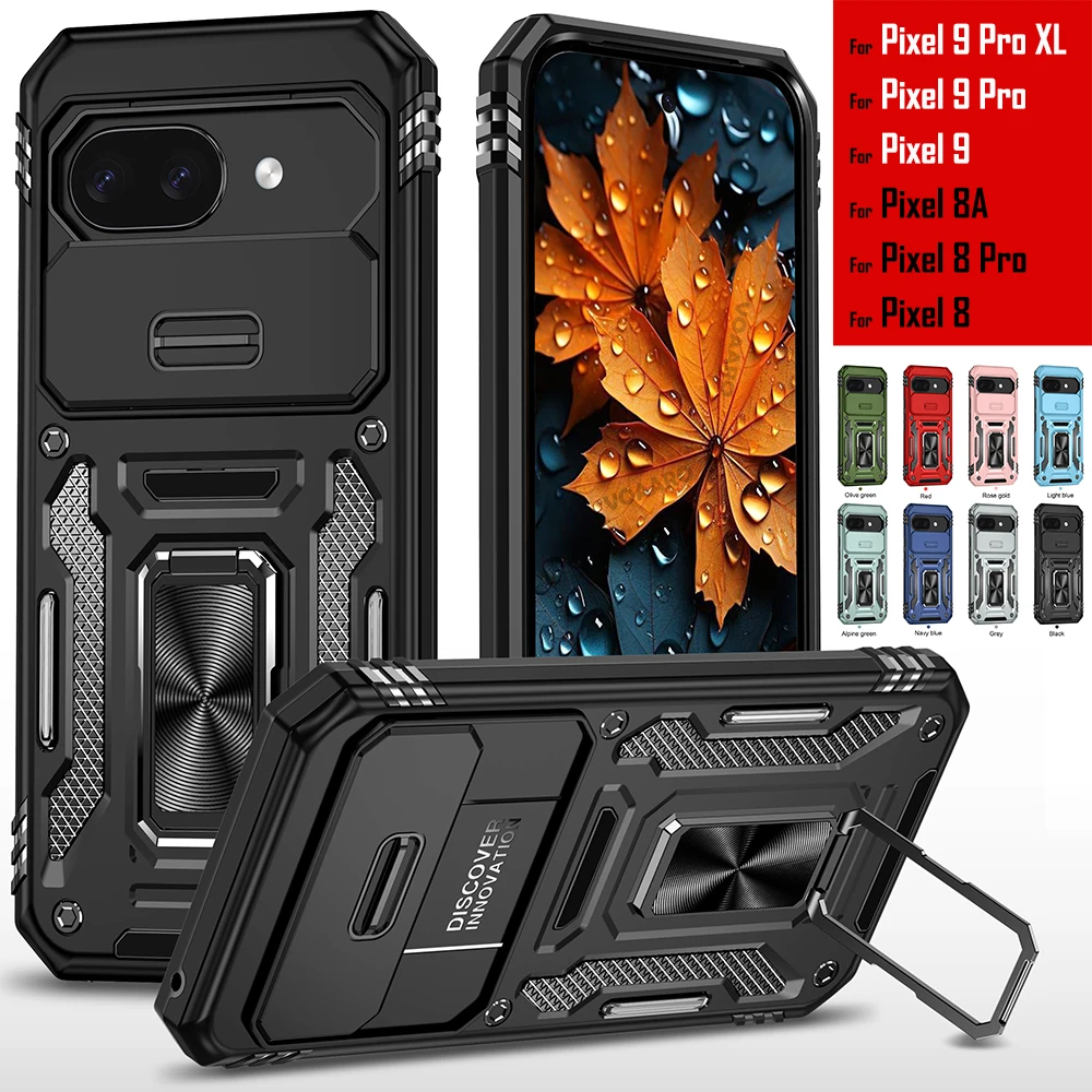 Slide Lens Protect Funda for Google Pixel 9 Pro XL Case for Google Pixel 7 8 9 Pro 7A 8A Armor Case Magnetic Holder Ring Cover