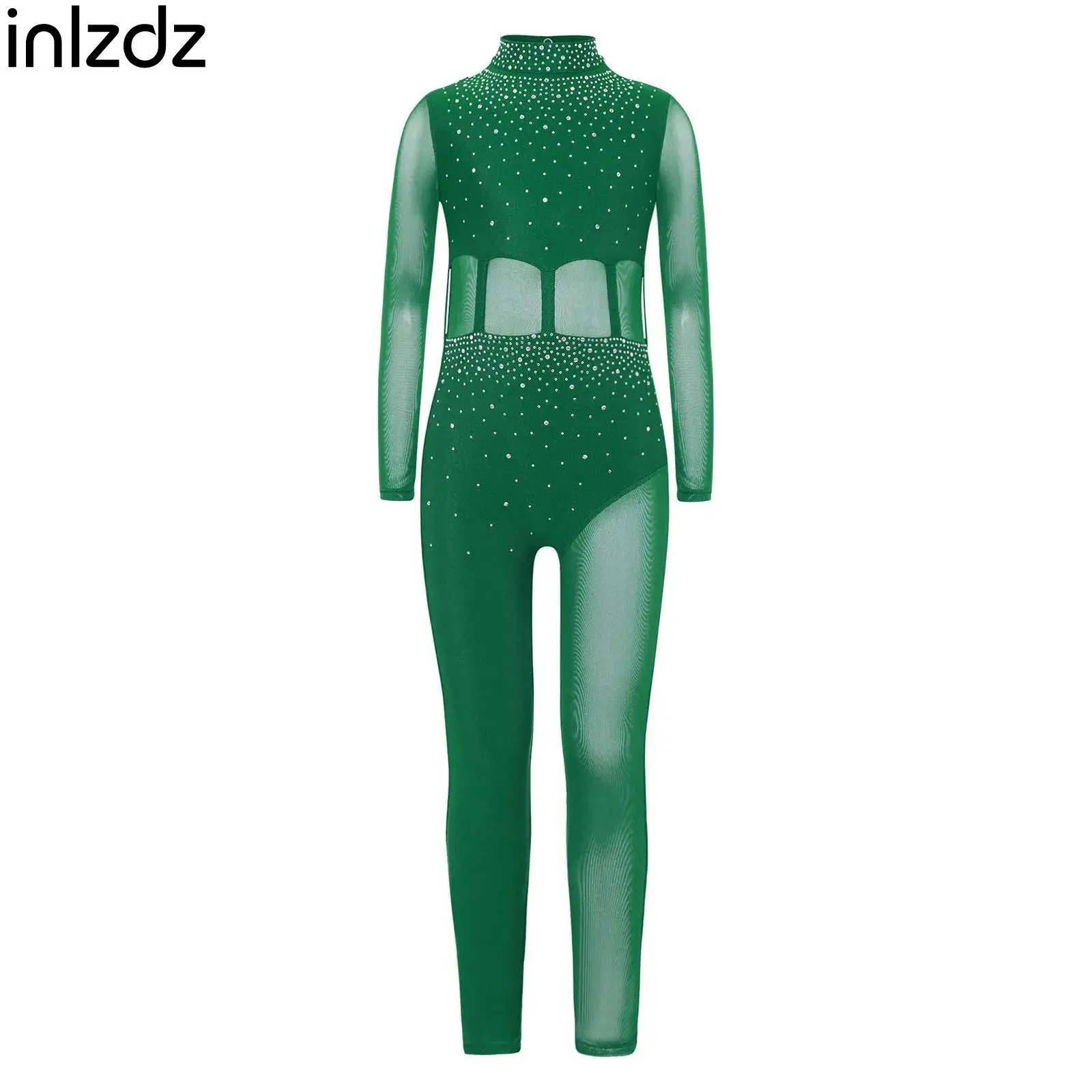 

Girls Sparkly Rhinestones Gymnastics Jumpsuit Long Sleeve Workout Full Body Suit Dancewear for Ballet Acrobatics Figure Skating