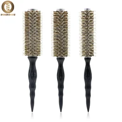 Professional Salon Hair Round Brush Ceramic Boar Bristles Anti-static and Heat Resistant Hairdressing Barber Brush Styling Tool