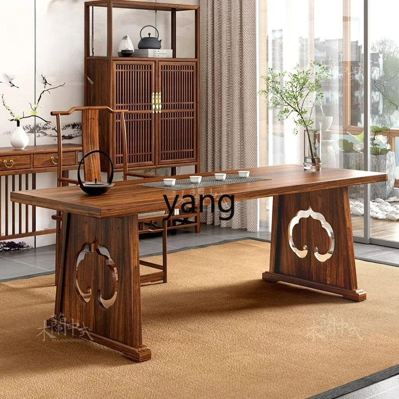 

LMM New Chinese Ebony Tea Table Solid Wood Desk Modern Simple Style Office Tea Table