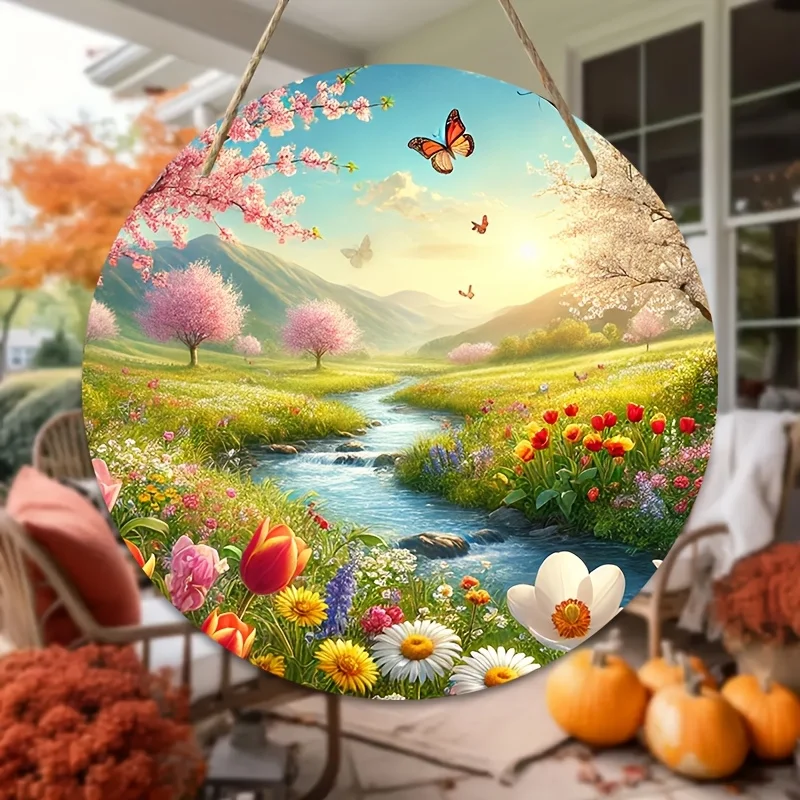 1-teiliges Wandkunstschild – kreisförmiges Holzschild, wetterbeständige Außen- und Innendekoration, klassischer Stil, Zuhause, Büro