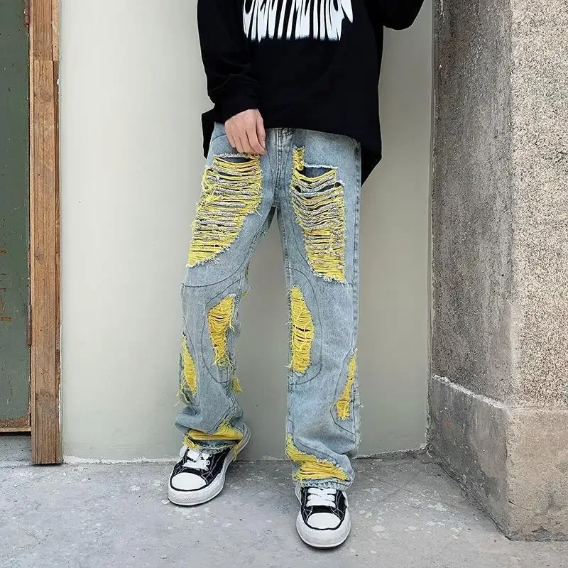 

With Pockets Jeans for Men Washed Original Trend Trousers 2025 Korean Fashion Y2k Streetwear Classic Soft 90s Man Cowboy Pants