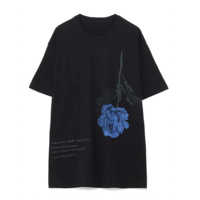 YOJI OOAK Japanese Dark Original Design Inverted Mysterious Blue Flower Rose Flower T-shirt