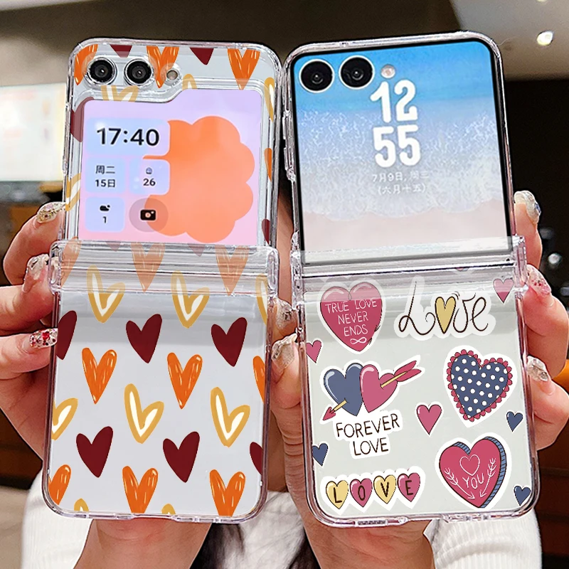 Phone Cases Z Fold 7 - Aşk Kalpleri Desenli Şeffaf Katlanır Kılıf