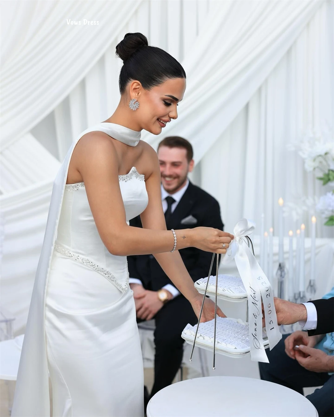 Vows Robes De cóctel vestido De noche mujer vestidos De tela satinada vestidos De fiesta elegantes hechos a medida 2025 línea A vestidos De baile con cinta