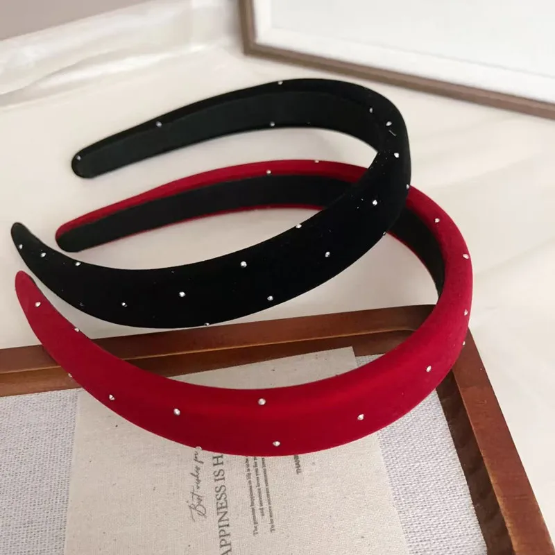 1pc European and American Red Black Velvet Headband Women Girls Hair Bands Elegant Hairband for Holiday Party Hair Accessories