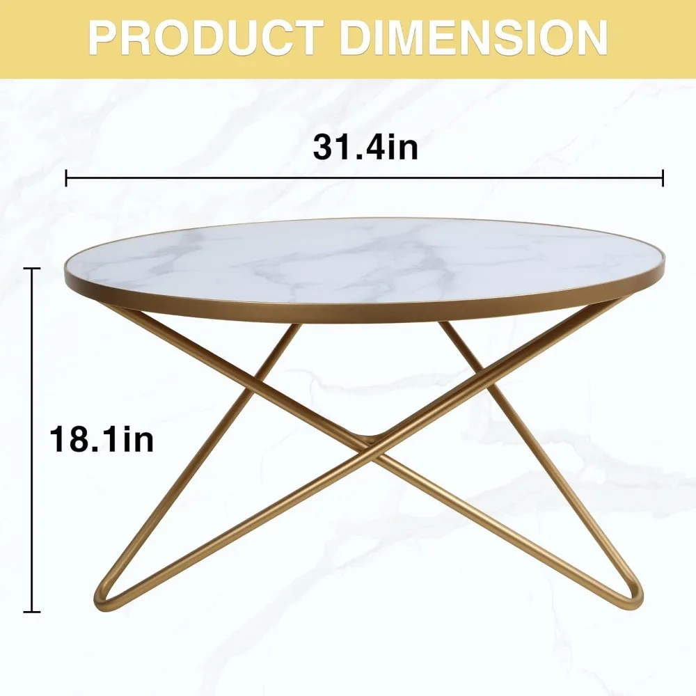 Ronde Salontafel Met Faux Marmeren Blad, Gemakkelijk Te Monteren Stevigheid Salontafel Kleine Ruimtes Voor Woonkamer