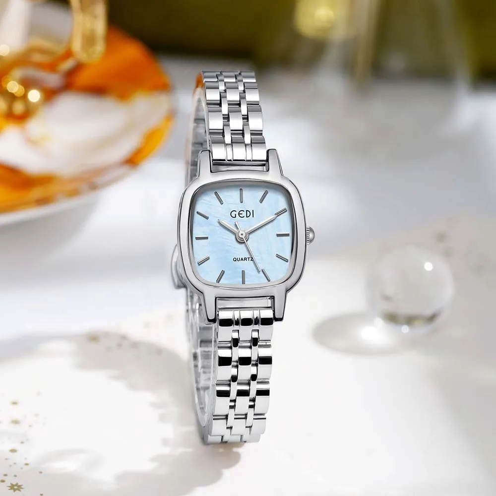 GEDI Минимальный имист Роскошные женские наручные часы Стильный студенческий дизайн Ремешок из нержавеющей стали Кварцевый механизм Водонепроницаемые женские часы