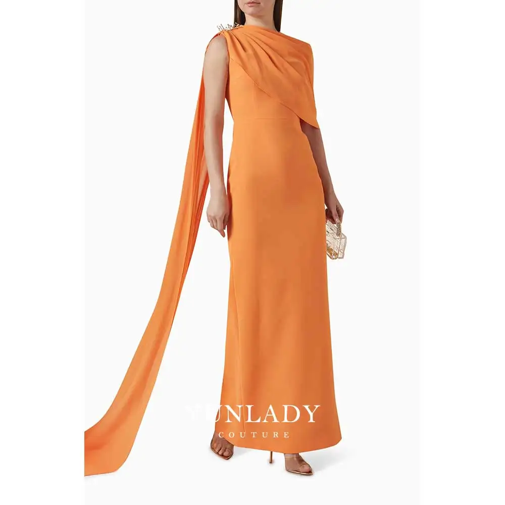 YUNLAN Gorgeous Saudi One Shoulder Sleeve Ankle Cover Up Dress Orange 2024 Women Elegant Bridesmaid Dress Guest Mixi Party Dress