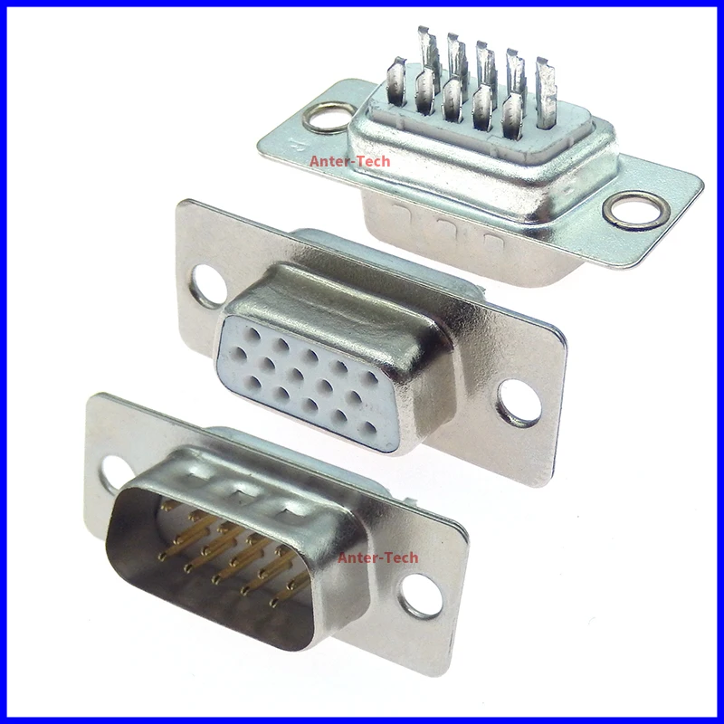 5Pcs D-SUB DB15 15 Pin Female Male VGA Socket Connector Adapter 3 Row Solder Type Male Female Plug Socket converter