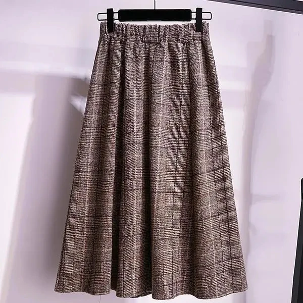 Gonna a trapezio in vita elastica autunno inverno da donna di grandi dimensioni Gonne donna Faldas Jupe Gonne medio-lunghe scozzesi retrò coreane Taglia 4XL