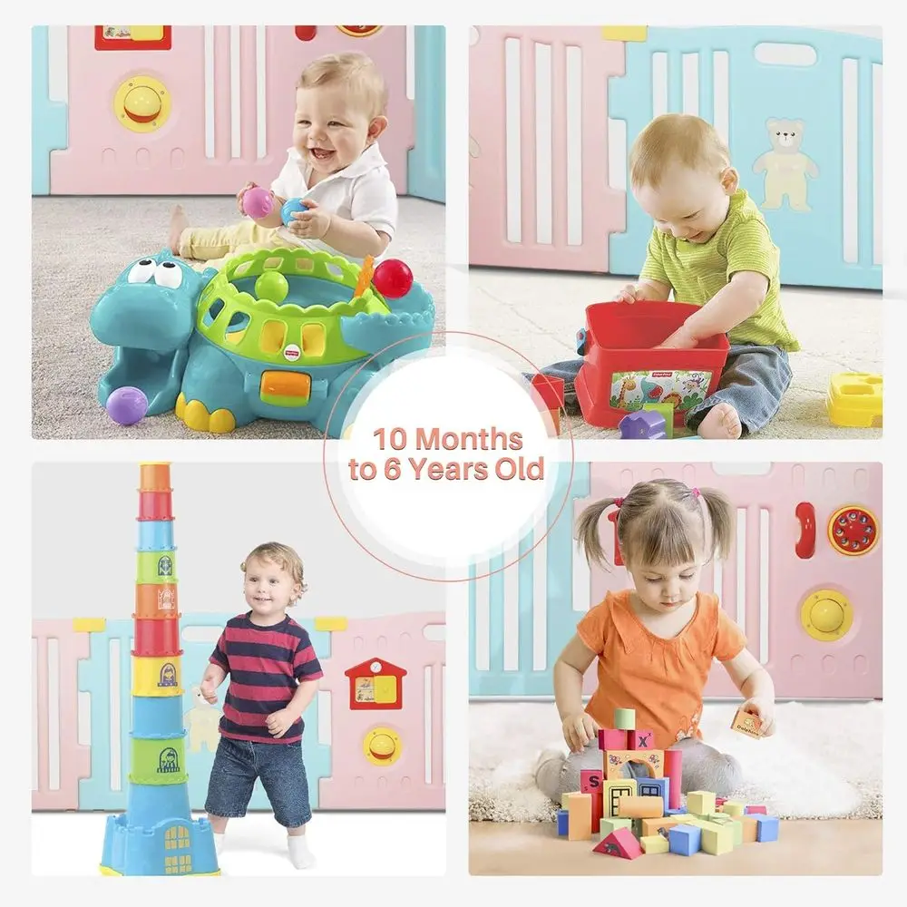 روضة أطفال مكونة من 8 ألواح معتمدة من ASTM مع بوابة أمان، وردي وأزرق، مركز لعب للأطفال، قلم نشاط مضاد للسقوط #6