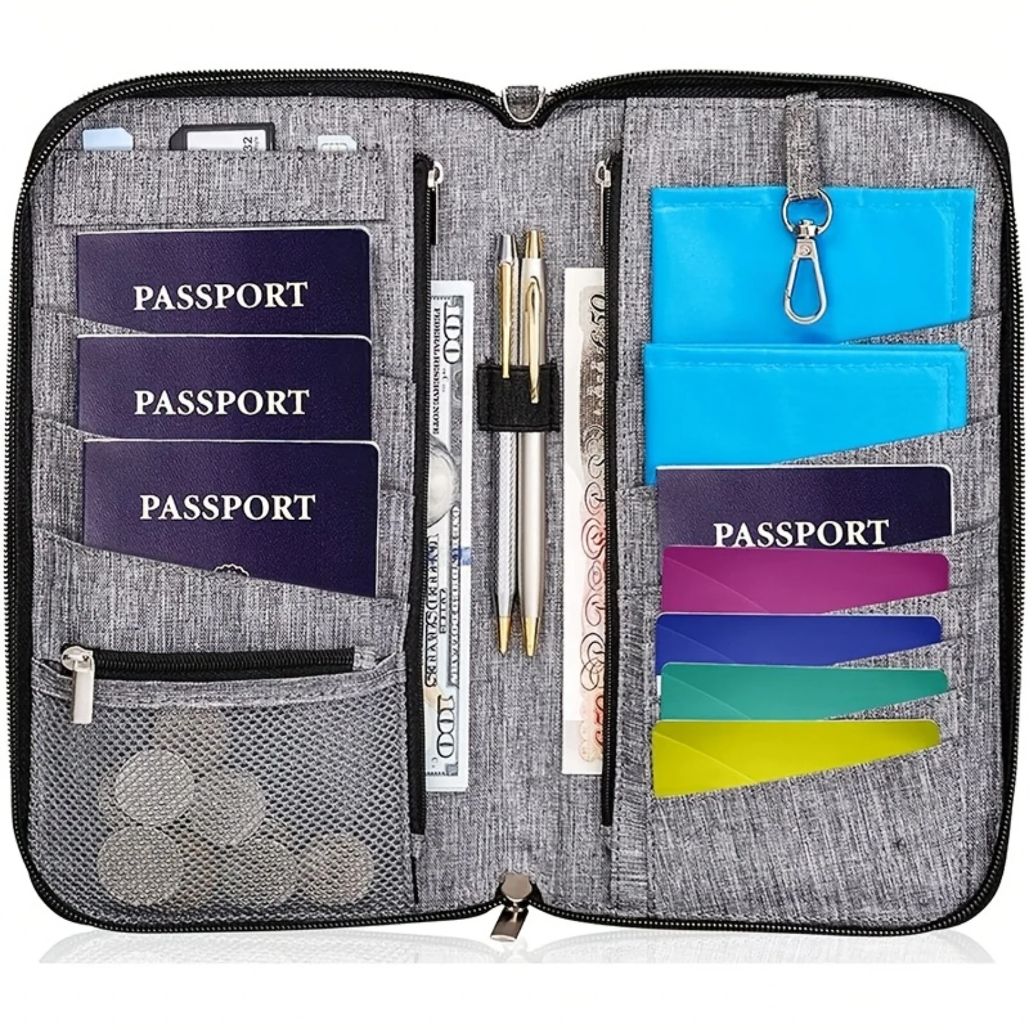 RFID Blocking Travel Document Organizer with Multiple Pockets and Adjustable Strap - Securely Store Passports, Tickets, Cards, a