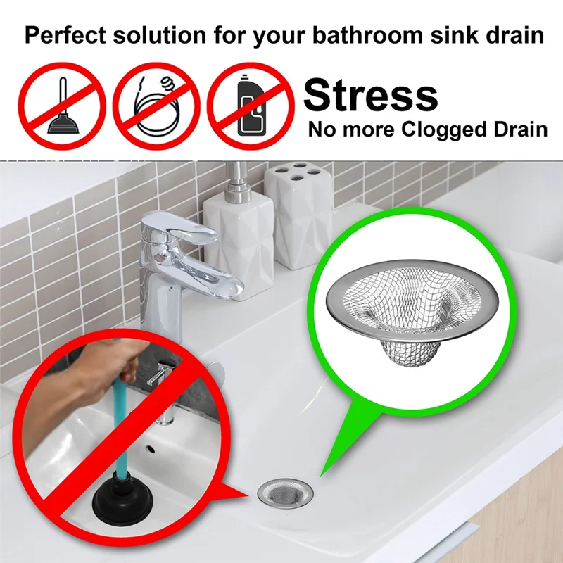 6 Pack - 2.125Inch Top / 1Inch Basket - Mesh Sink Drain Strainer Hair Catcher for Bathroom Sink, Utility, Slop, Laundry