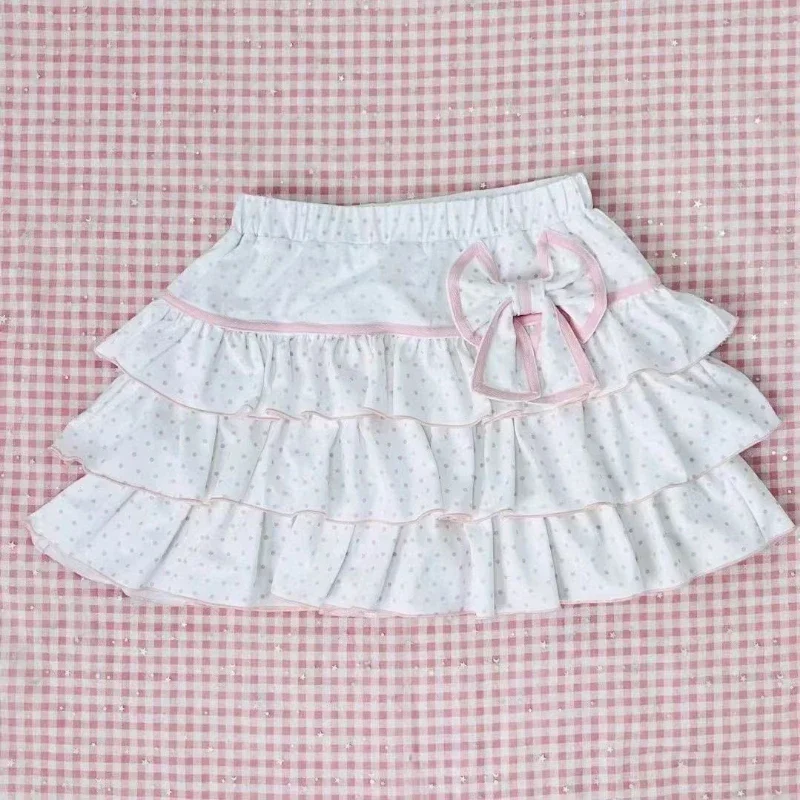 

Субкультура в горошек Kawaii мини-юбки женские Y2K эстетические милые оборки с высокой талией юбка с бантом торт готическая летняя юбка