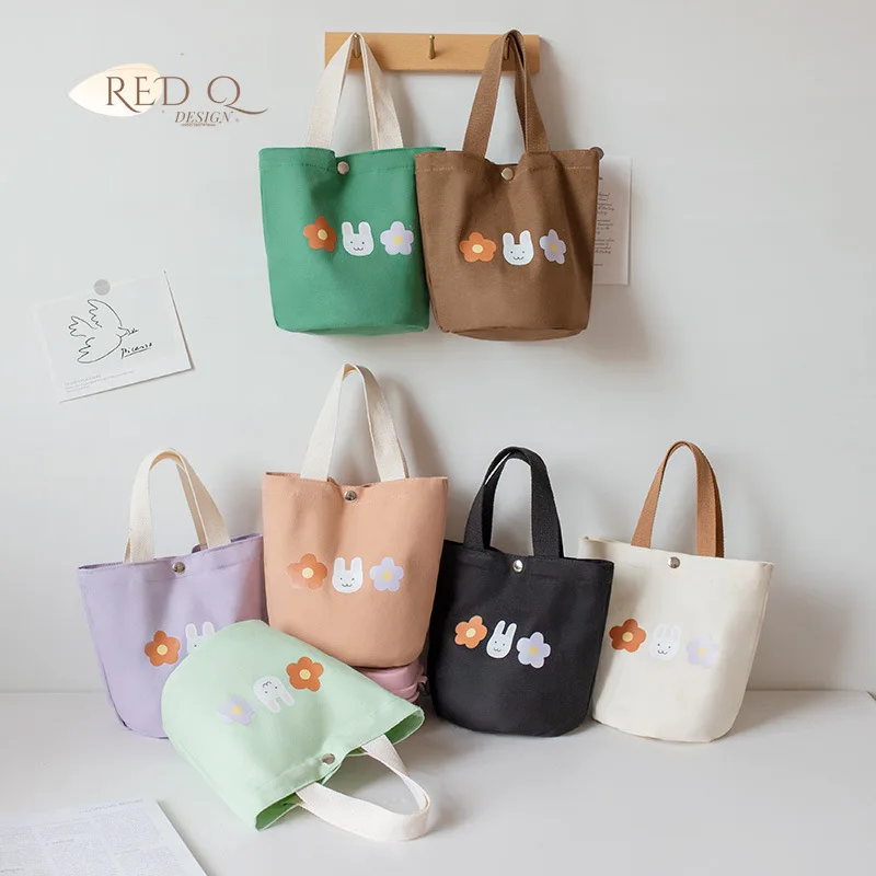 Borse per il pranzo secchio a mano Color caramella borsa di tela femminile coreano New Fashion Student Lunch Box Bento Bag Bucket Carry Small Bag