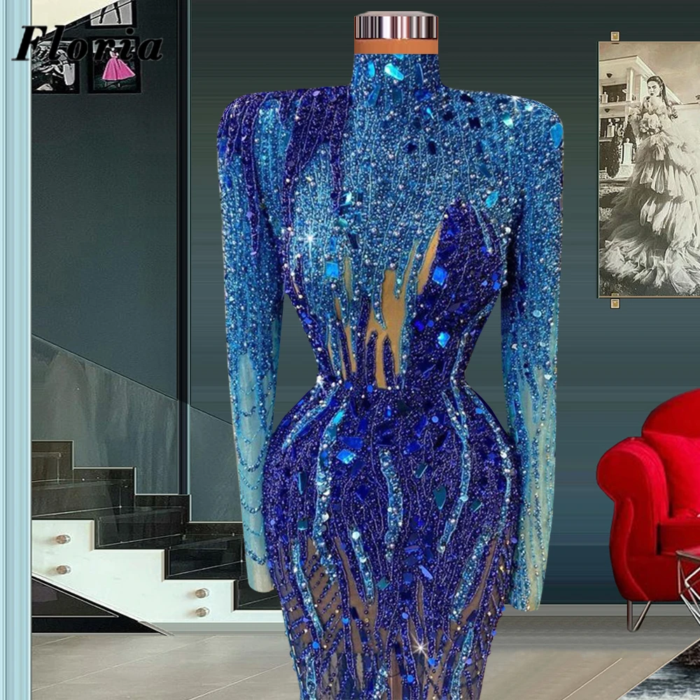 

Floria Sparkly Royal Blue Sequins Evening Dresses For Celebrity Fashionable Middle East Long Sleeves Party Night Prom Dress 2023