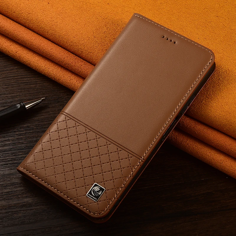 

For Oneplus Nord N20 N30 N100 N200 N300 2 CE2 3 CE3 4 CE4 SE Lite Napa Below Grid Pattern Genuine Leather Flip Phone Cover Case